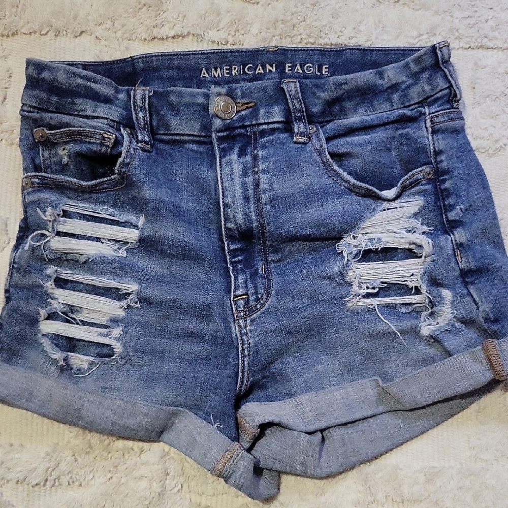 American Eagle Outfitters Women's Blue Distressed Denim Shorts